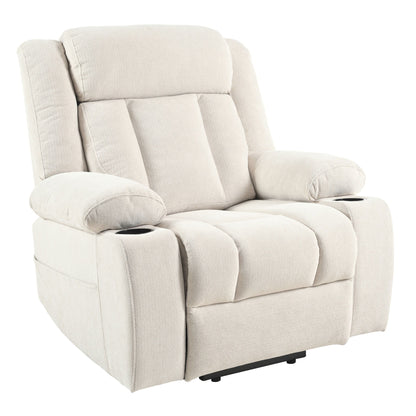 Power Lift Recliner Chair - Fabric Single Sofa With Extended Footrest, Remote Control, Cup Holders, And Side Pockets For Living Room Or Home Theater - Light Gray