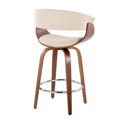 Vintage Mod - Mid-Century Modern Fixed Height Counter Stool With Swivel With Round Footrest (Set of 2) - Walnut / Cream