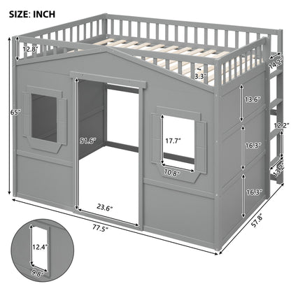 Full Size House Loft Bed With Ladder - Gray