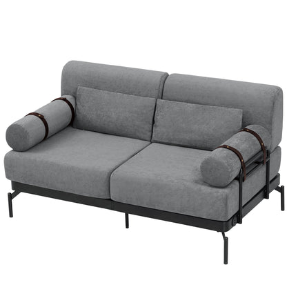 Modern Loveseat Sofa 59" Sofa Couch 2 Seater With USB Ports, Unique Cylindrical Armrests - Gray