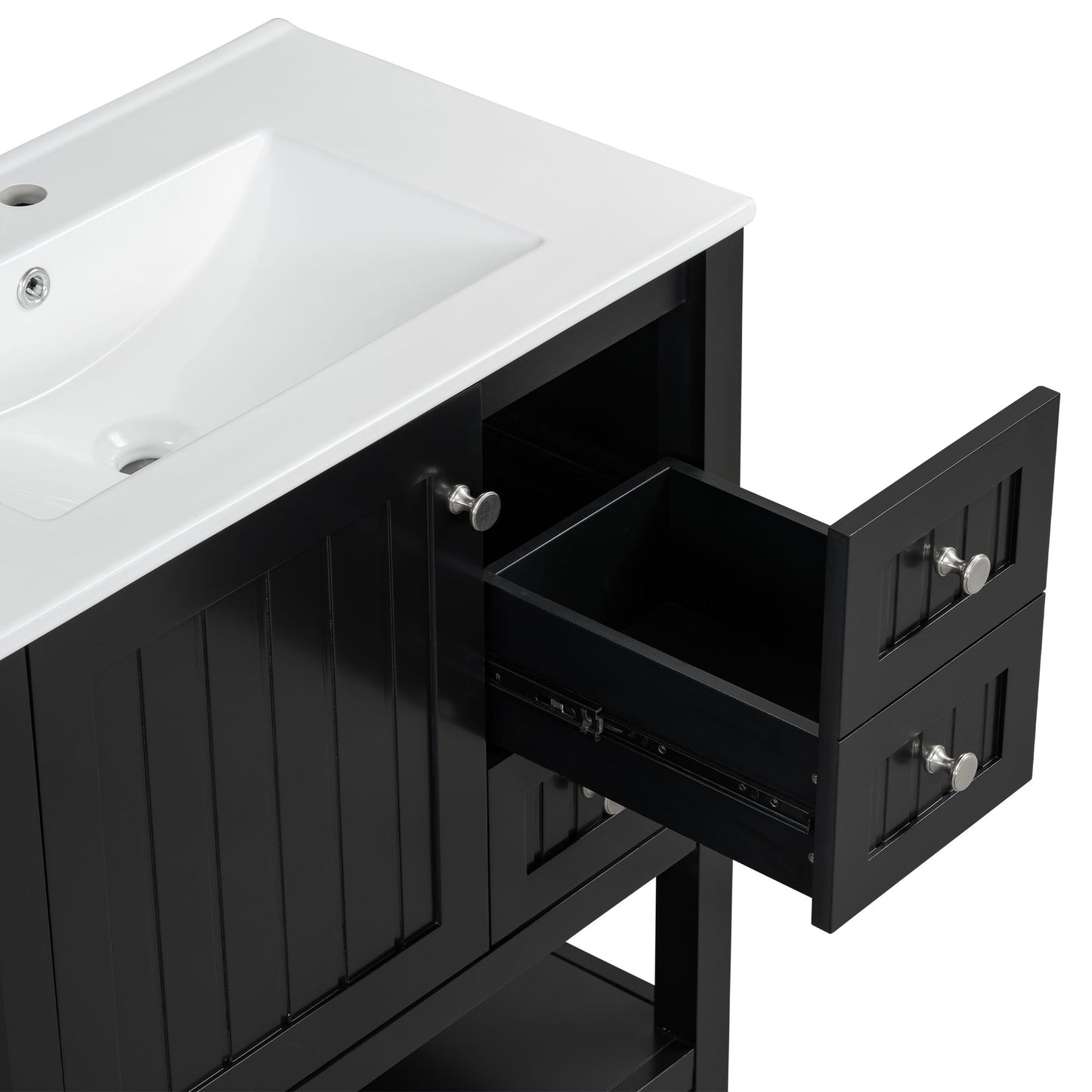 Transitional Style Bathroom Vanity Cabinet Combo With Ceramic Sink, Soft Close Door - Black