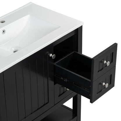 Transitional Style Bathroom Vanity Cabinet Combo With Ceramic Sink, Soft Close Door - Black