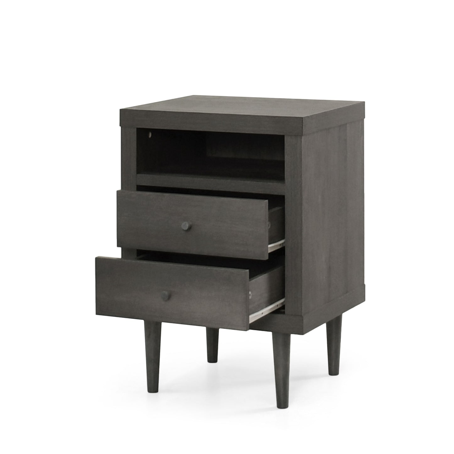 Nystrom - Mid Century Modern 2 Drawer Nightstand - Gray