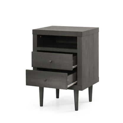 Nystrom - Mid Century Modern 2 Drawer Nightstand - Gray