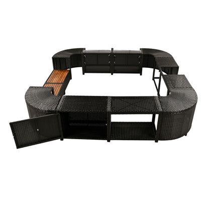 Spa Surround Spa Frame Quadrilateral Outdoor Rattan Sectional Sofa Set With Mini Sofa, Wooden Seats And Storage Spaces - Gray
