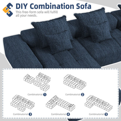 Modern Oversized Modular Sectional Sofa, Sparkling Chenille Fabric Soft Cushion Sofa With 6 Pillows, 6 Pieces Diy Combination Tufted Sofa, No Assembly Required - Blue