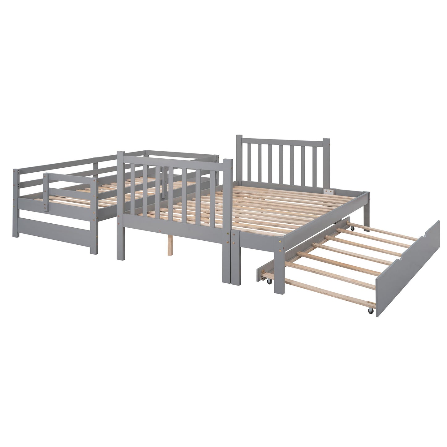 Twin Over Twin / Full Bunk Bed With Twin Size Trundle - Gray