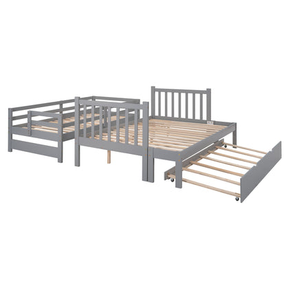 Twin Over Twin / Full Bunk Bed With Twin Size Trundle - Gray