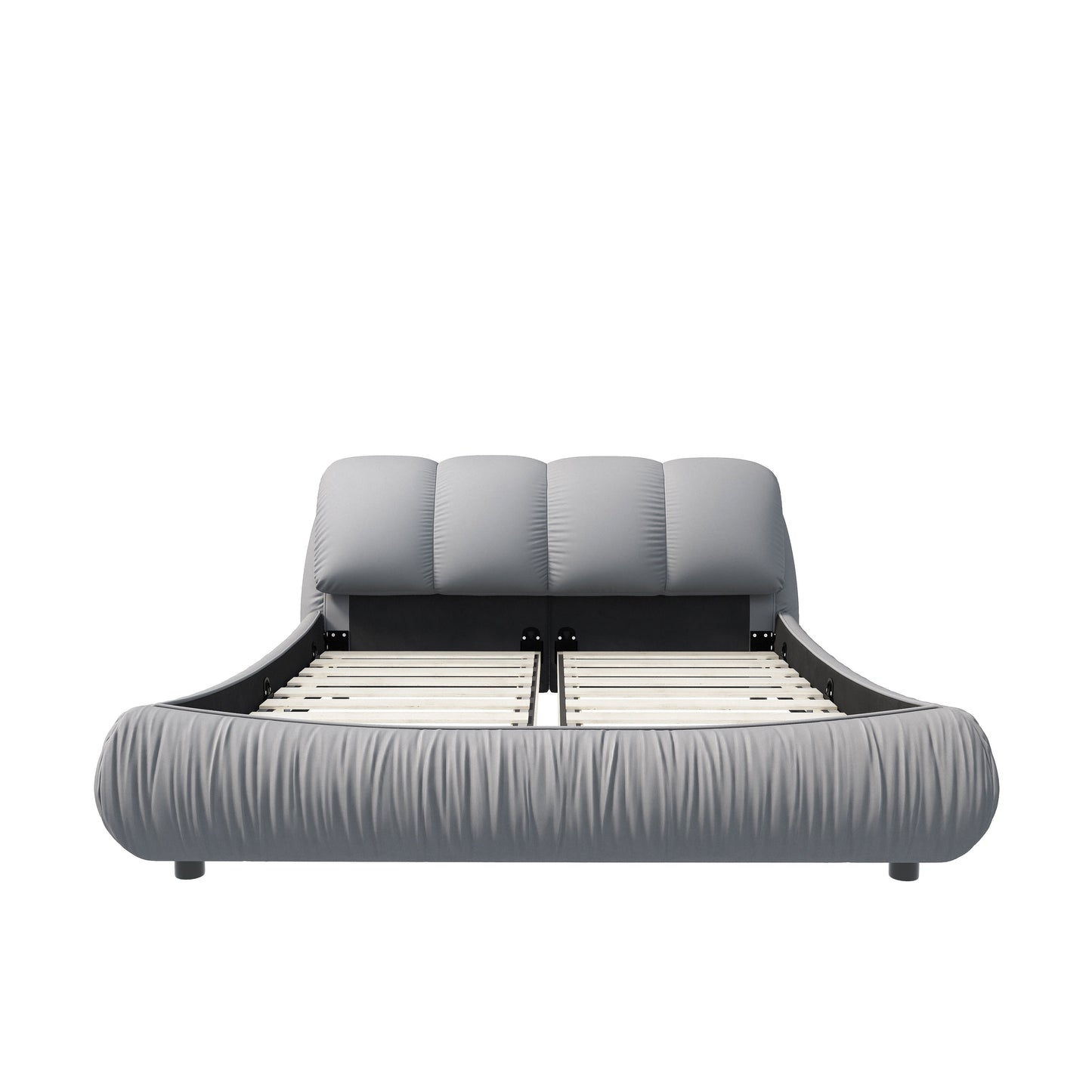 King Size Luxury Upholstered Platform Bed With Oversized Padded Backrest And Solid Wood Frame, Suitable For Multiple Heights Of Mattresses - Gray