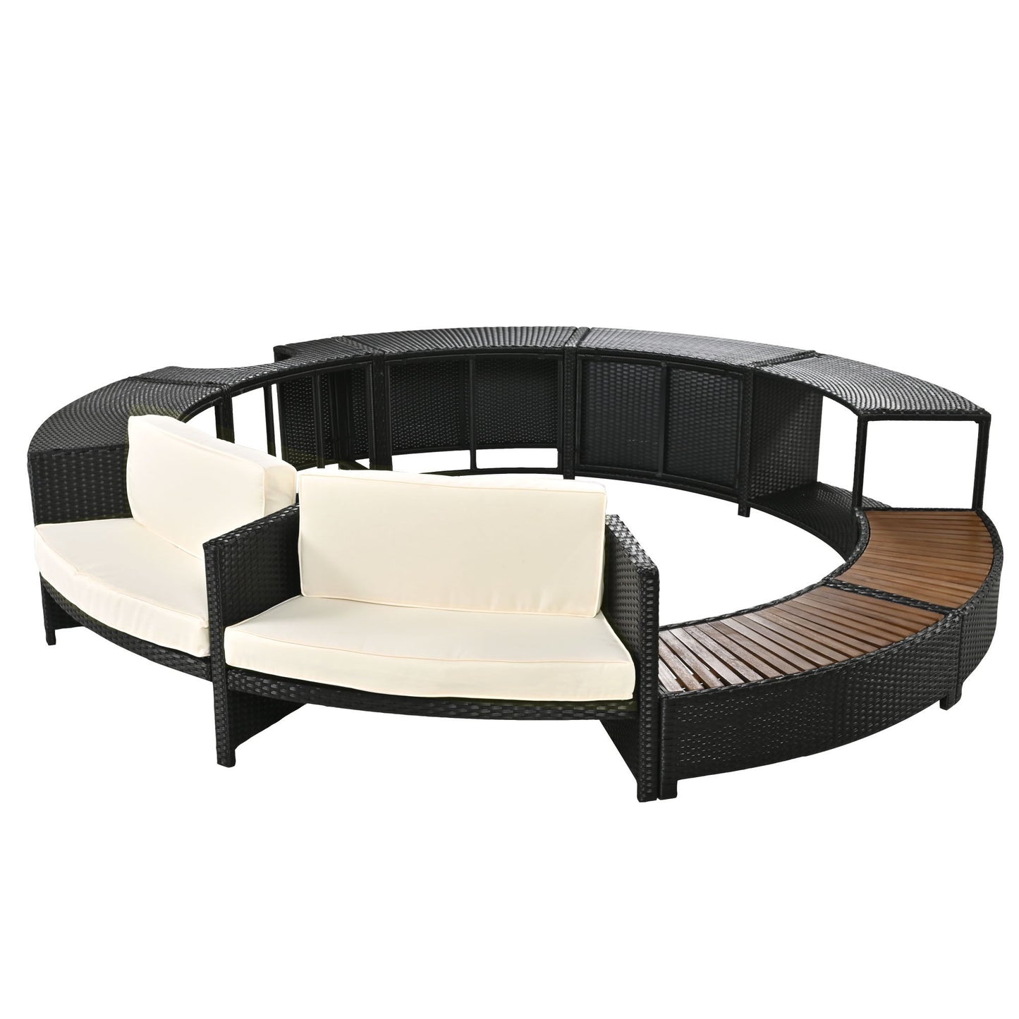 Spa Surround Spa Frame Patio Rattan Sofa Set With Storage Spaces, Mini Sofa And Comfortable Cushion For Patio, Backyard - Beige