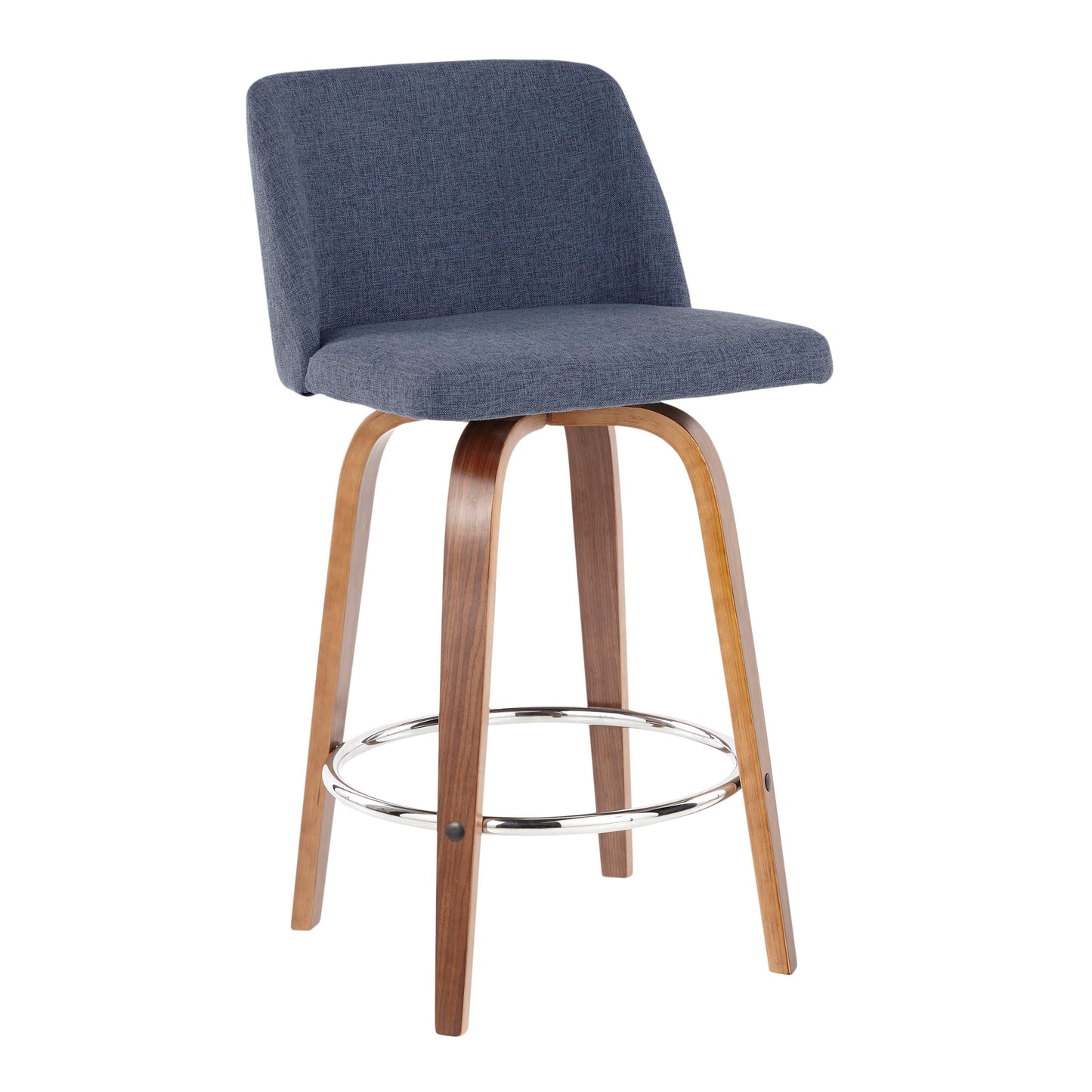 Toriano - Mid-Century Modern Counter Stool (Set of 2) - Blue / Walnut