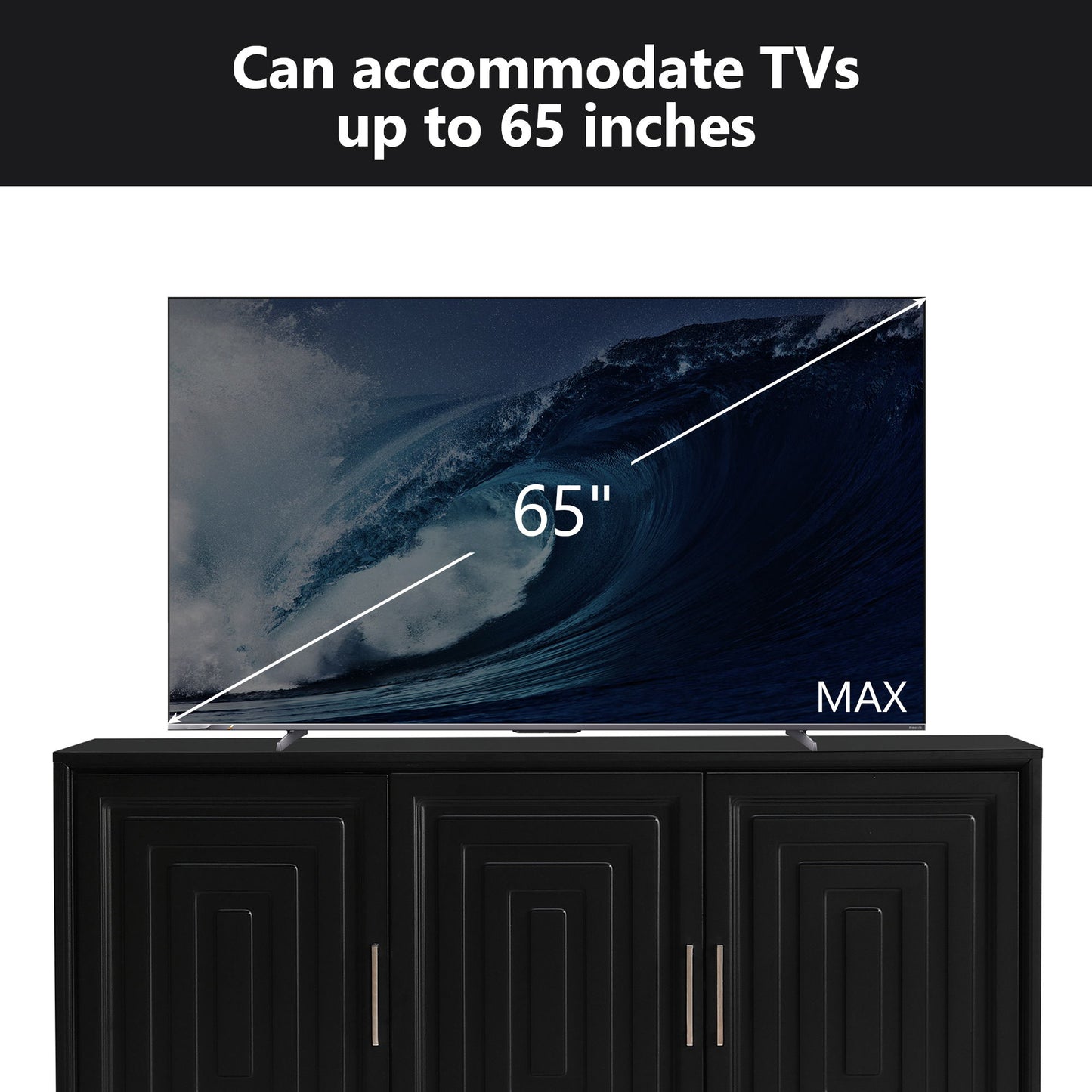 TV Stand For TVs Up To 65", Modern Entertainment Center Media Console Cabinet With 2 Spacious Storage Space, Solid Wood Legs For Living Room - Black