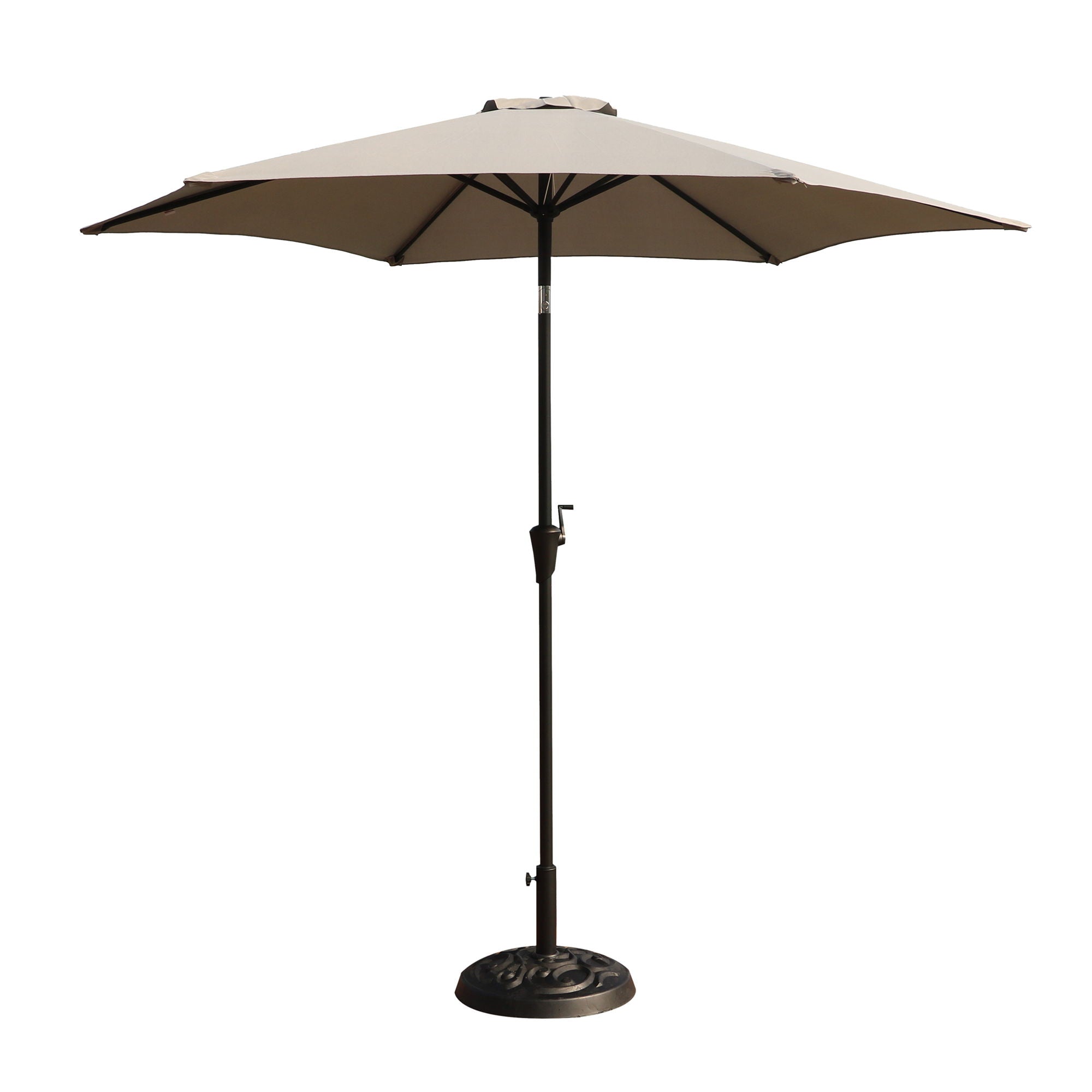 8.8' Outdoor Aluminum Patio Umbrella, Patio Umbrella, Market Umbrella With 33 Pounds Round Resin Umbrella Base, Push Button Tilt And Crank Lift - Gray