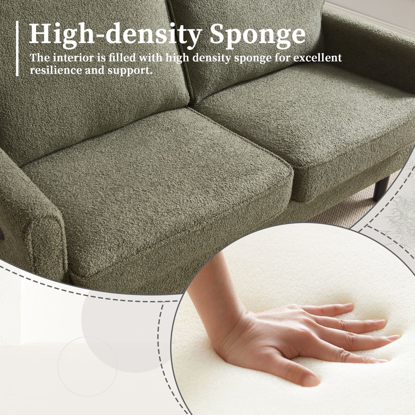 Mid Century Modern Loveseat Sofa With USB Ports, Removable Pillow Cover - Green
