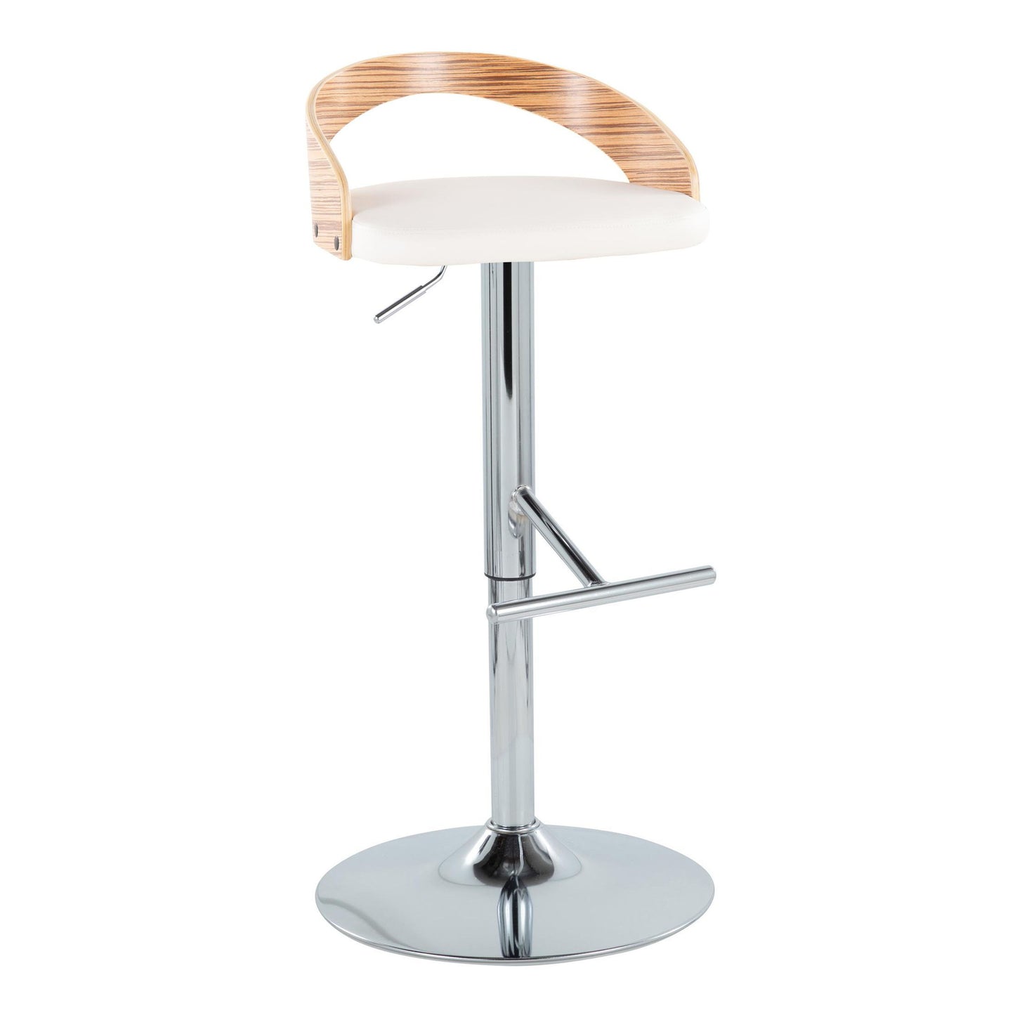 Grotto - Mid-Century Modern Adjustable Height Barstool With Swivel With Straight T Footrest (Set of 2) - Chrome / Zebra / White