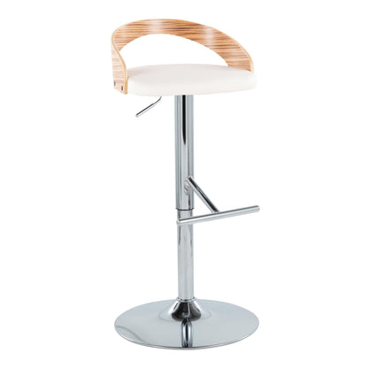 Grotto - Mid-Century Modern Adjustable Height Barstool With Swivel With Straight T Footrest (Set of 2) - Chrome / Zebra / White