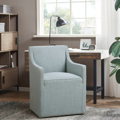 Upholstered Dining Arm Chair With Casters Woven - Light Gray Blue