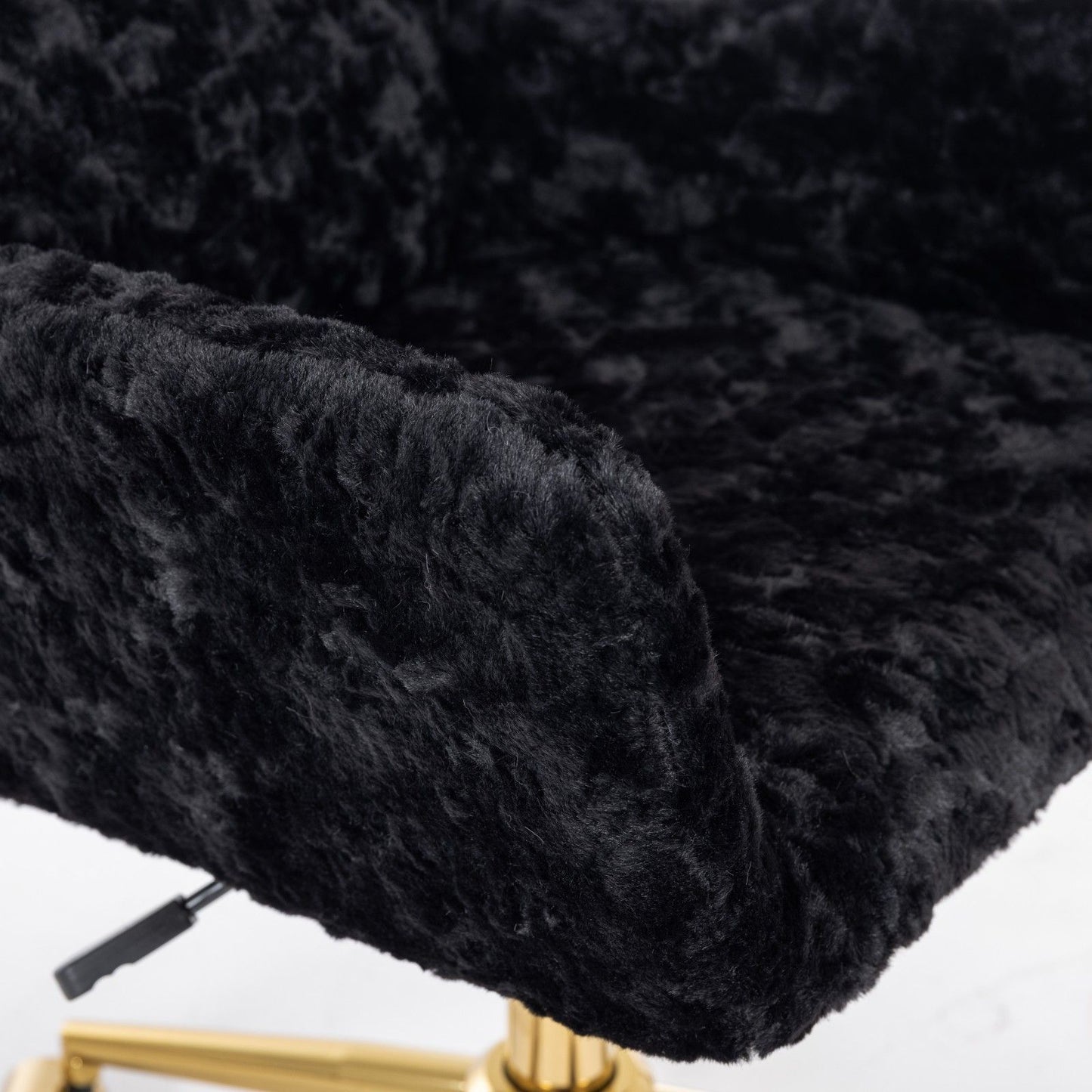Office Chair, Artificial Rabbit Hair Home Office Chair With Golden Metal Base, Adjustable Desk Chair Swivel Office Chair, Vanity Chair - Black