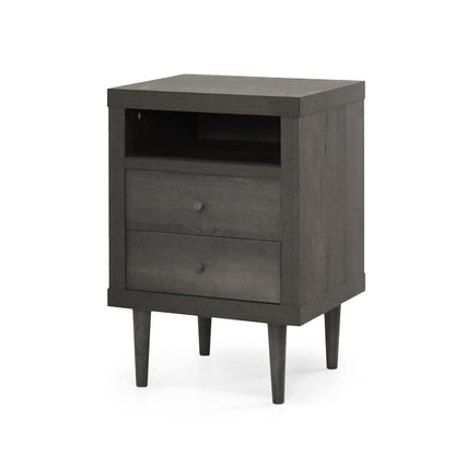 Nystrom - Mid Century Modern 2 Drawer Nightstand - Gray