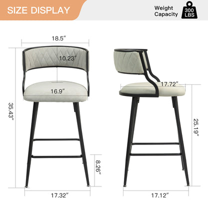 Counter Height Bar Stools Cover Kitchen Island Counter Bar Stool With Black Powder Coating Base And Footrest (Set of 2) - Beige