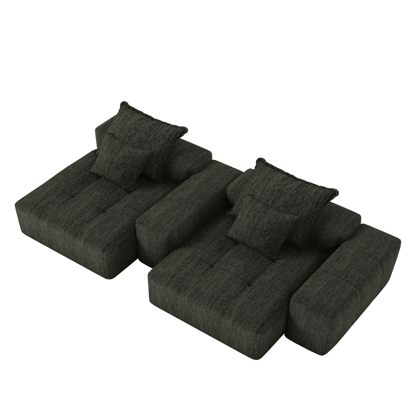 Modern Oversized Modular Sectional Sofa With 2 Chaise Lounge And 2 Armrest, Sparkling Chenille Fabric Soft Cushion Sofa With 4 Pillows, 4 Pieces Diy Combination Tufted Sofa, No Assembly Required - Black