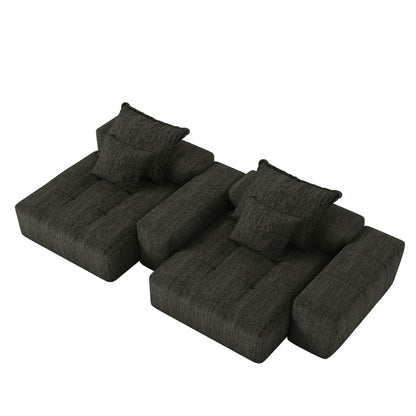 Modern Oversized Modular Sectional Sofa With 2 Chaise Lounge And 2 Armrest, Sparkling Chenille Fabric Soft Cushion Sofa With 4 Pillows, 4 Pieces Diy Combination Tufted Sofa, No Assembly Required - Black