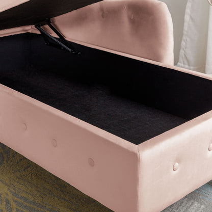 Chaise Lounge Indoor, Velvet Lounge Chair For Bedroom With Storage & Pillow, Modern Upholstered Rolled Arm Chase Lounge For Sleeping With Nailhead Trim For Living Room Bedroom Office - Pink