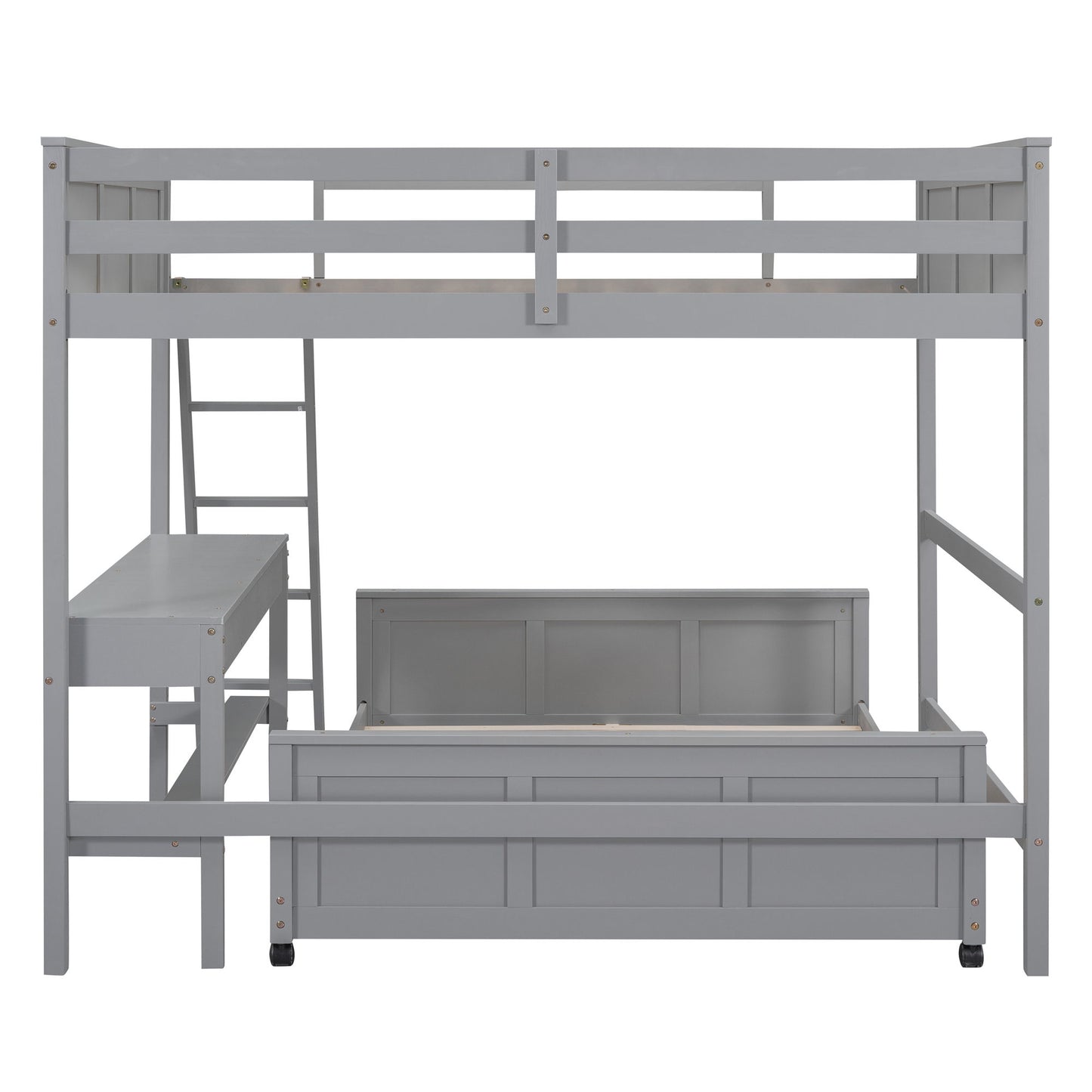 Full Over Full Bunk Bed With Desk - Gray