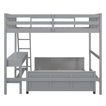 Full Over Full Bunk Bed With Desk - Gray