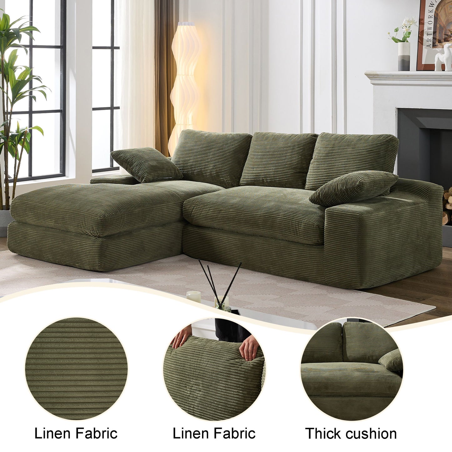 Modern Minimalist Modular Sectional Sofa Set, Upholstered Sleeper Sofa - Army Green