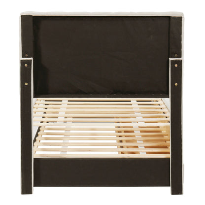 Twin Size Upholstered Platform Bed With Trundle And 3 Drawers - Beige