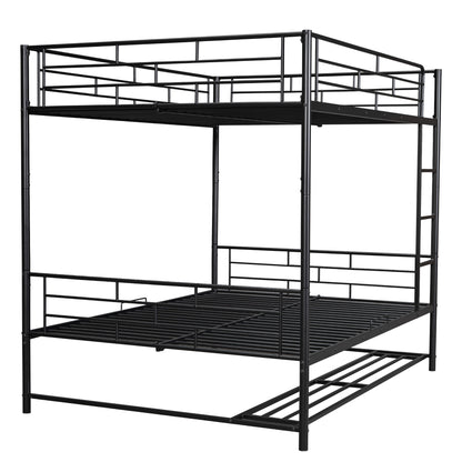 Full Over Full Bunk Bed With Shelf And Guardrails - Black