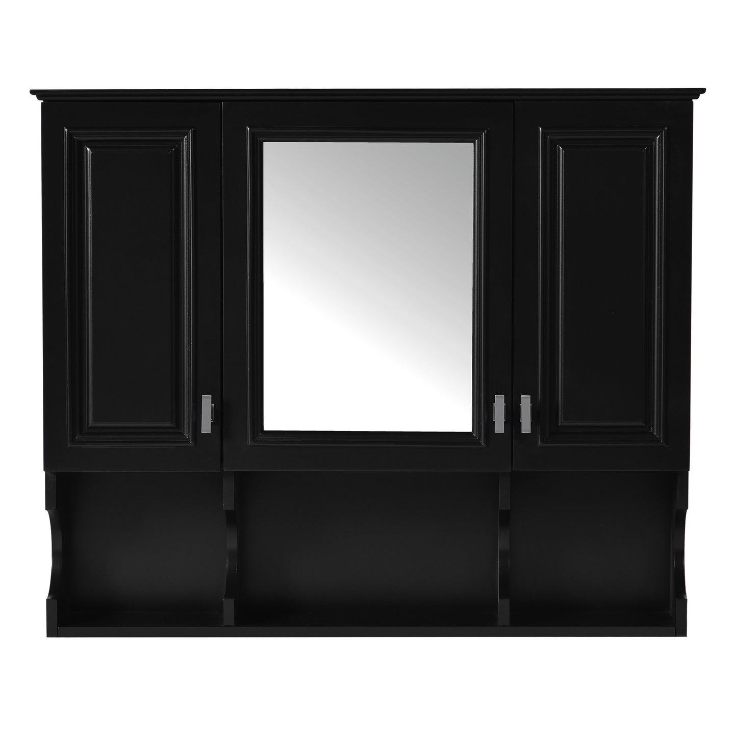 Wall Mounted Bathroom Medicine Cabinet, Modern Bathroom Wall Cabinet With Mirror, Mirror Cabinet With Open Shelves - Black