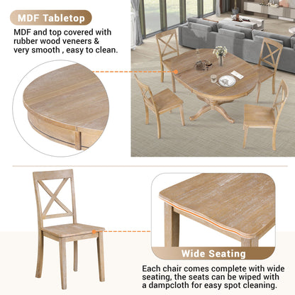 Modern Dining Table Set For 4, Round Table And 4 Kitchen Room Chairs, 5 Piece Kitchen Table Set For Dining Room, Dinette, Breakfast Nook - Natural Wood Wash
