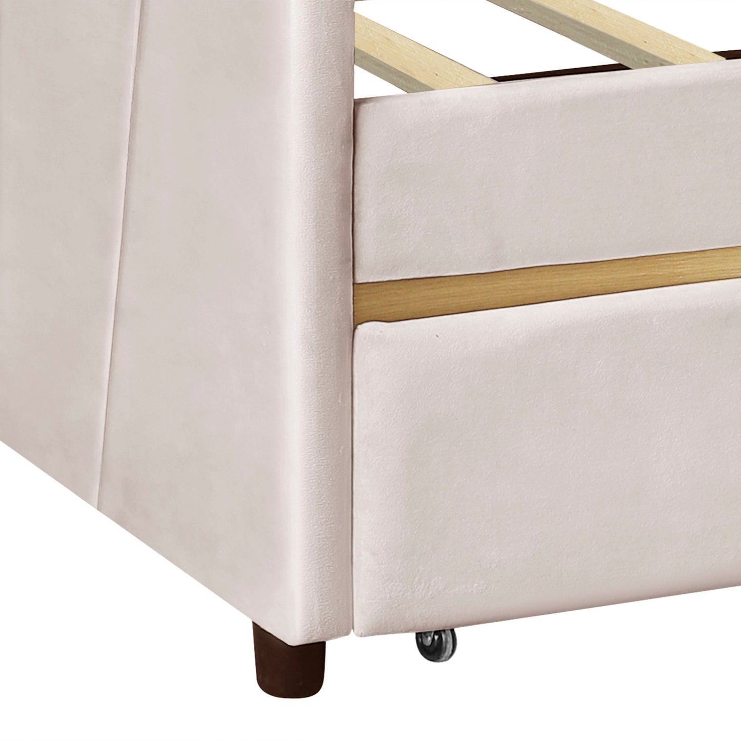 Twin Size Upholstered Daybed With Two Drawers And Slat - Beige