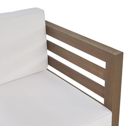 Outdoor Club Chair, Acacia Wood Patio Chair With Fabric Cushion For Backyard, Garden Or Porch - Gray / White