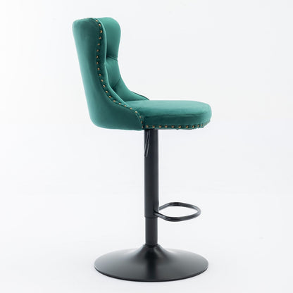 Swivel Velvet Barstools Adjusatble Seat Height, Modern Upholstered Bar Stools With Backs Comfortable Tufted For Home Pub And Kitchen Island (Set of 2) - Green