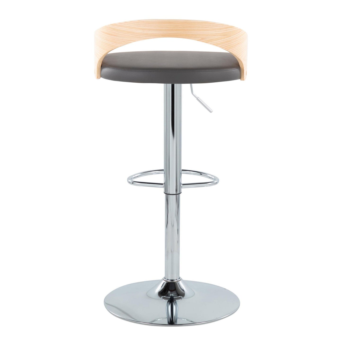 Grotto - Mid-Century Modern Adjustable Height Barstool With Swivel With Oval Footrest (Set of 2) - Chrome / Natural / Gray