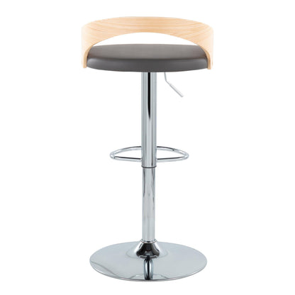 Grotto - Mid-Century Modern Adjustable Height Barstool With Swivel With Oval Footrest (Set of 2) - Chrome / Natural / Gray