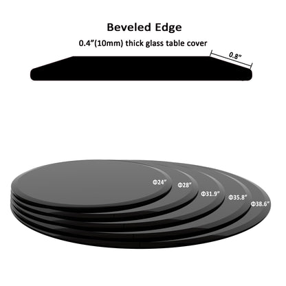 36" Round Tempered Glass Table Top Black Glass 2 / 5" Thick Beveled Polished Edge - Black