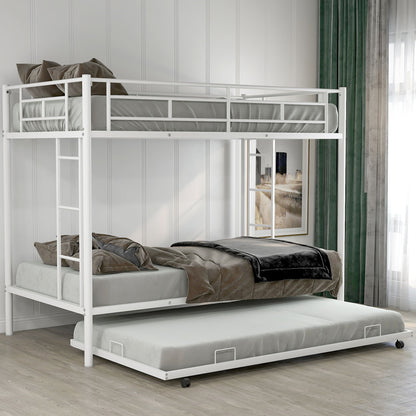 Twin Over Twin Bunk Bed With Trundle - White