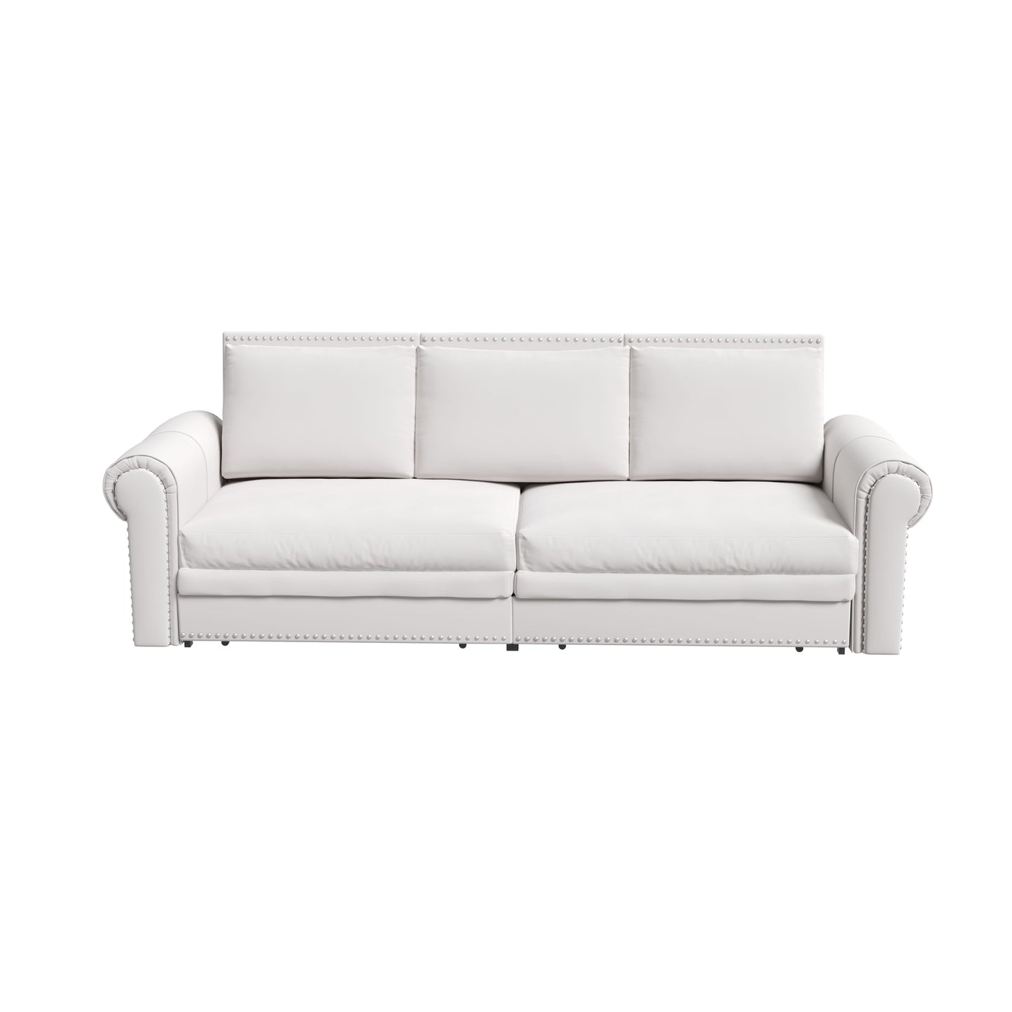King Pull Out Sofa Bed, Chesterfield Sofa, 3 In 1 Velvet Convertible Sleeper Sofa With Nailhead Trim & Rolled Arm, Multifunctional Sofa Bed For Living Room - Beige