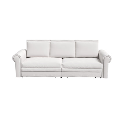 King Pull Out Sofa Bed, Chesterfield Sofa, 3 In 1 Velvet Convertible Sleeper Sofa With Nailhead Trim & Rolled Arm, Multifunctional Sofa Bed For Living Room - Beige