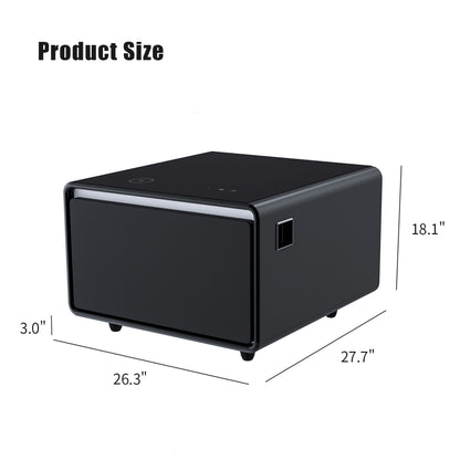 Modern Smart Side Table With Built-In Fridge, Wireless Charging, Temperature Control, Power Socket, USB Ports, Outlet Protection, Induction Light - Black