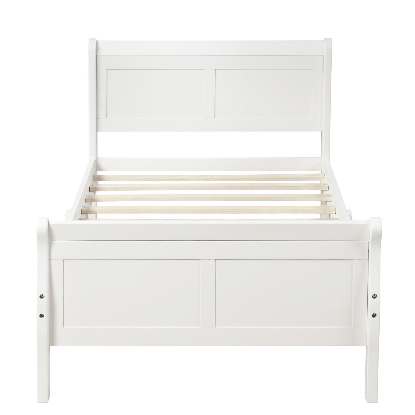 Twin Platform Bed Frame Mattress Foundation Sleigh Bed With Headboard, Footboard, Slat Support - White