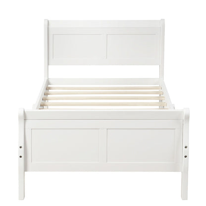 Twin Platform Bed Frame Mattress Foundation Sleigh Bed With Headboard, Footboard, Slat Support - White