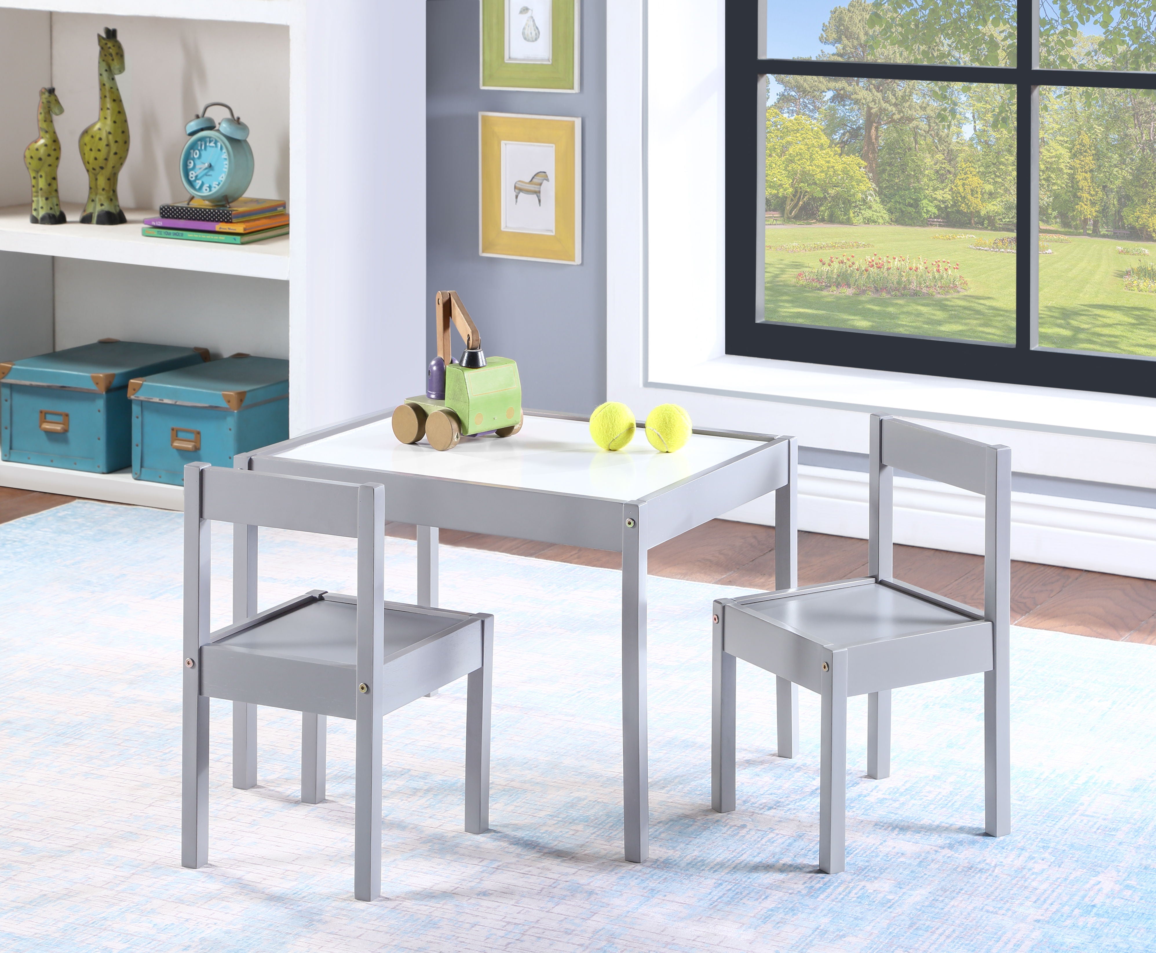 Gibson - 3-Piece Dry Erase Kids Table & Two Chair Set - Gray