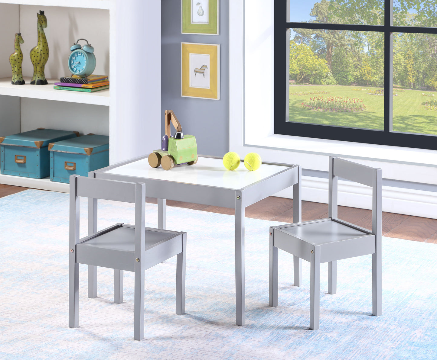 Gibson - 3-Piece Dry Erase Kids Table & Two Chair Set - Gray