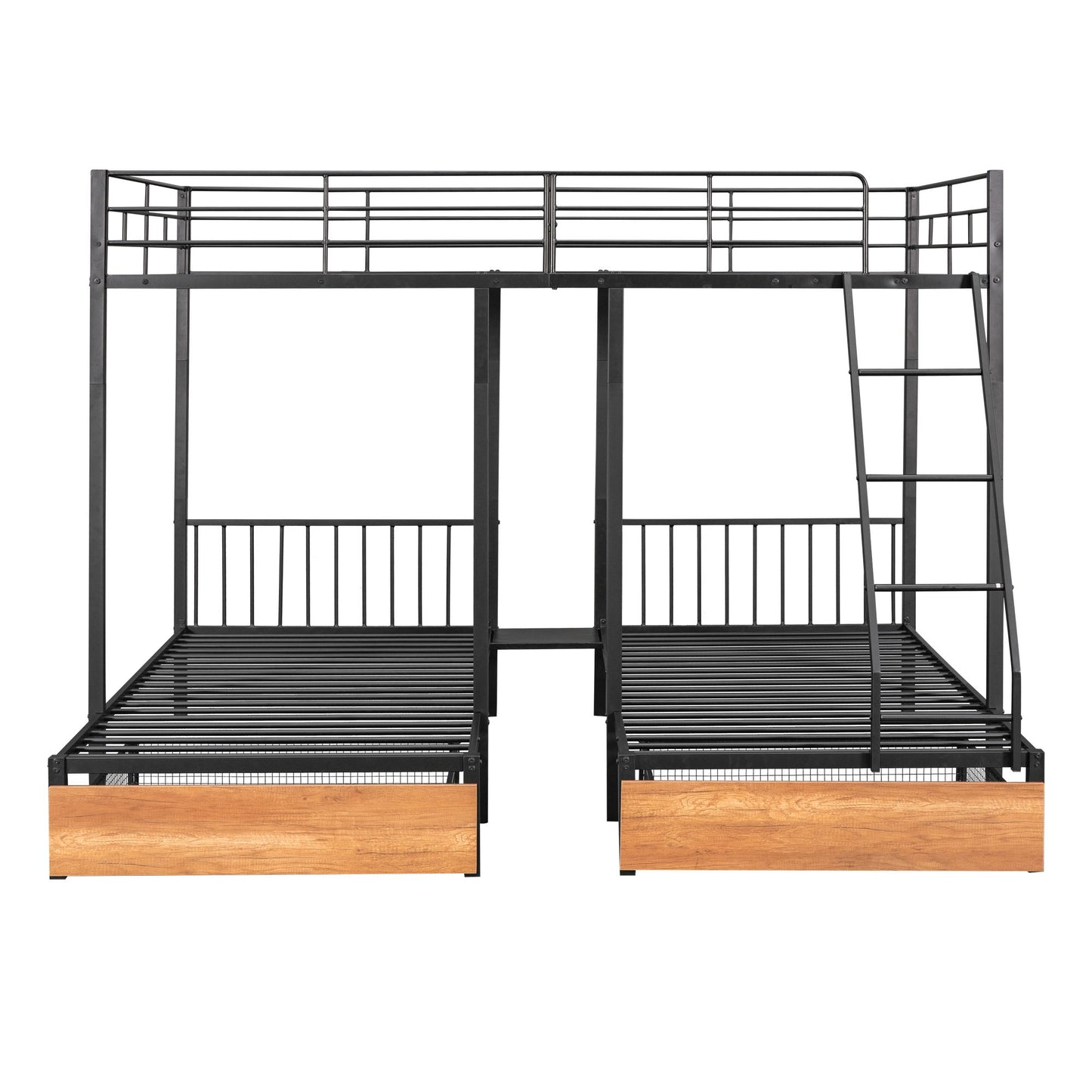 Full Over Twin & Twin Bunk Bed, Triple Bunk Bed With Drawers And Guardrails - Black