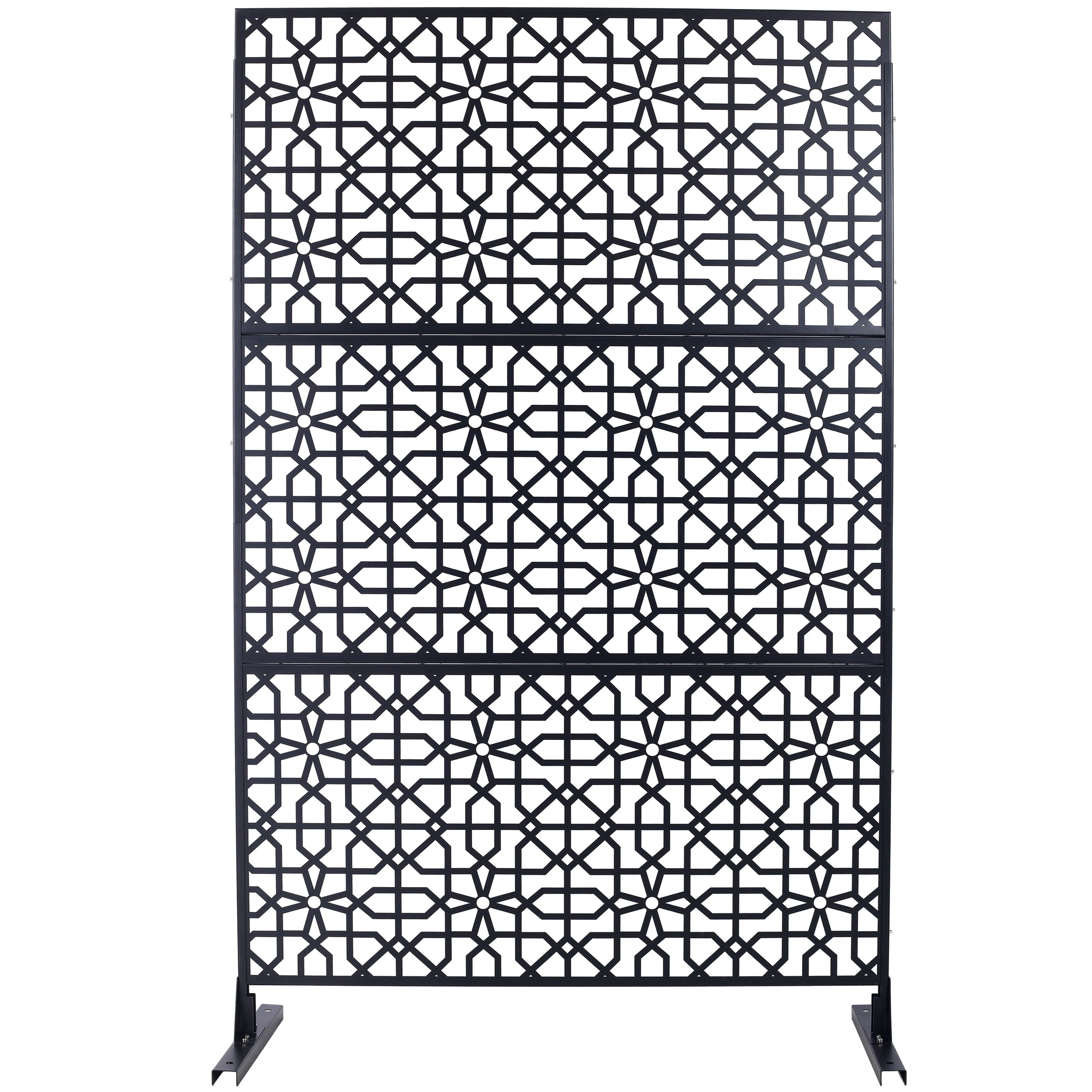 Outdoor & Indoor Privacy Screen Metal Privacy Screen Freestanding Decorative Privacy Screen Steel - Black